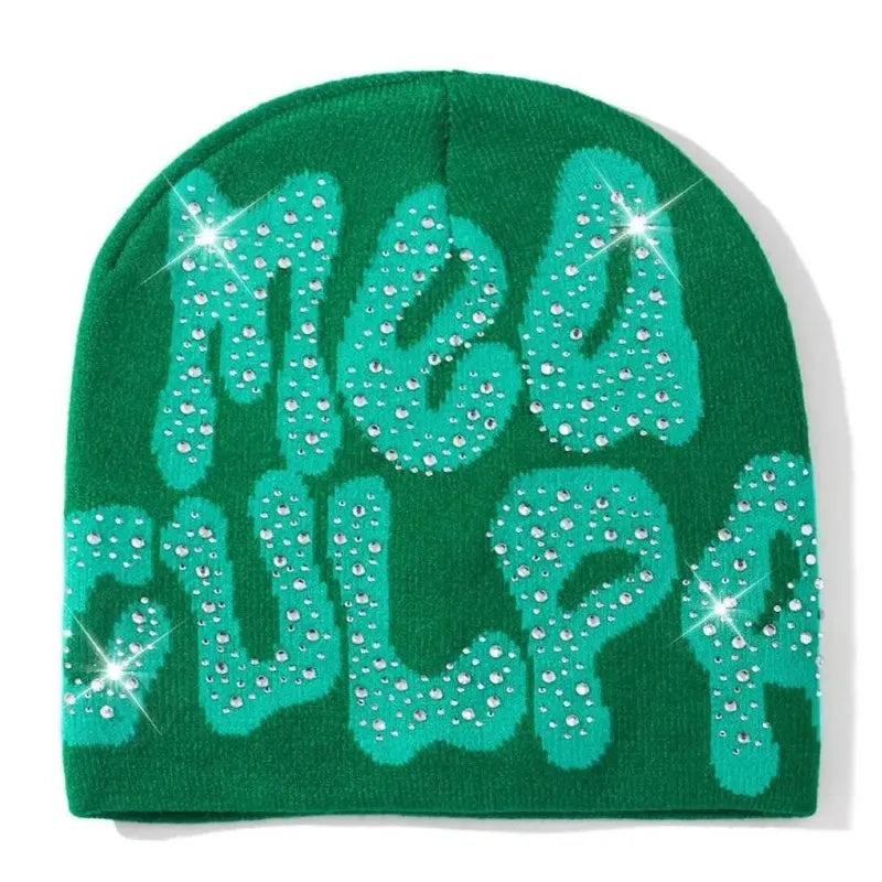 Qub'a Beanie Mea Culpa Rhinestone (Limited Edition) - Y2K Hip Hop