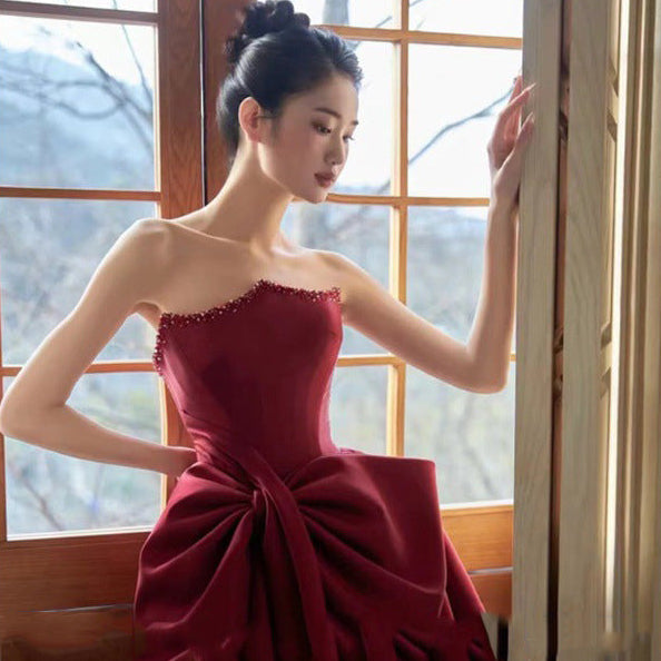 Fakhama Luxurious Red Strapless Dress