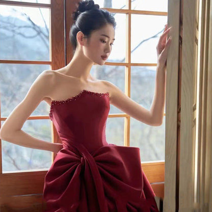 Fakhama Luxurious Red Strapless Dress