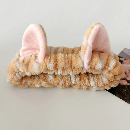 plush cat ears headband set, soft and cozy headband with cartoon cat ear design for girls and women.