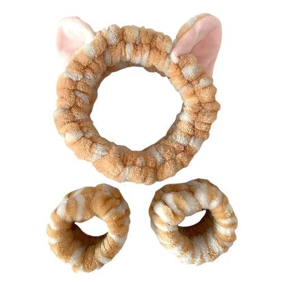 plush cat ears headband set 3pcs, featuring soft plush cat ear design, perfect for cute fashion and skincare.
