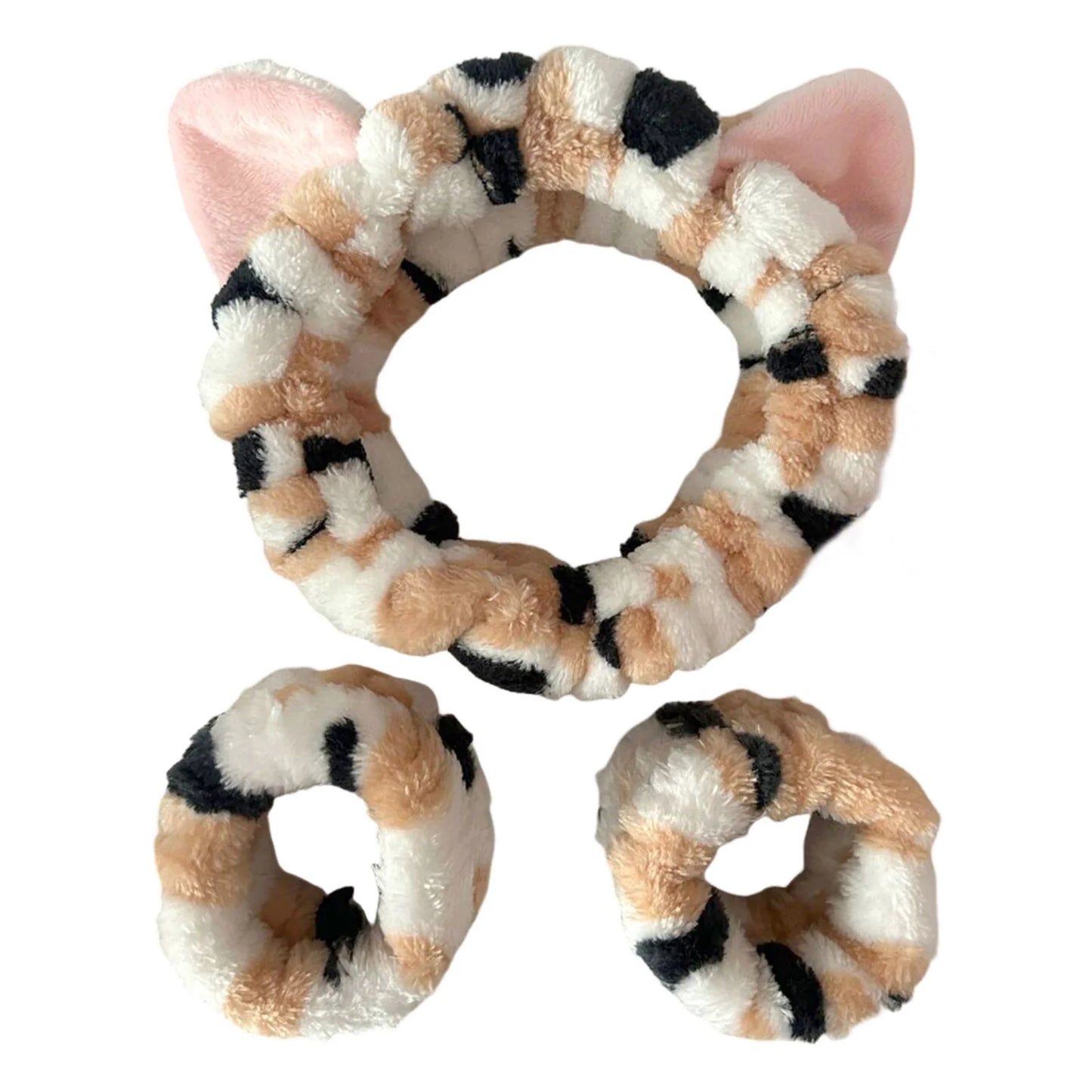 plush cat ears headband set 3pcs featuring soft plush hair accessories with a cute cat ear design.