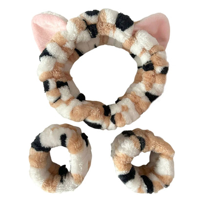 plush cat ears headband set 3pcs featuring soft plush hair accessories with a cute cat ear design.
